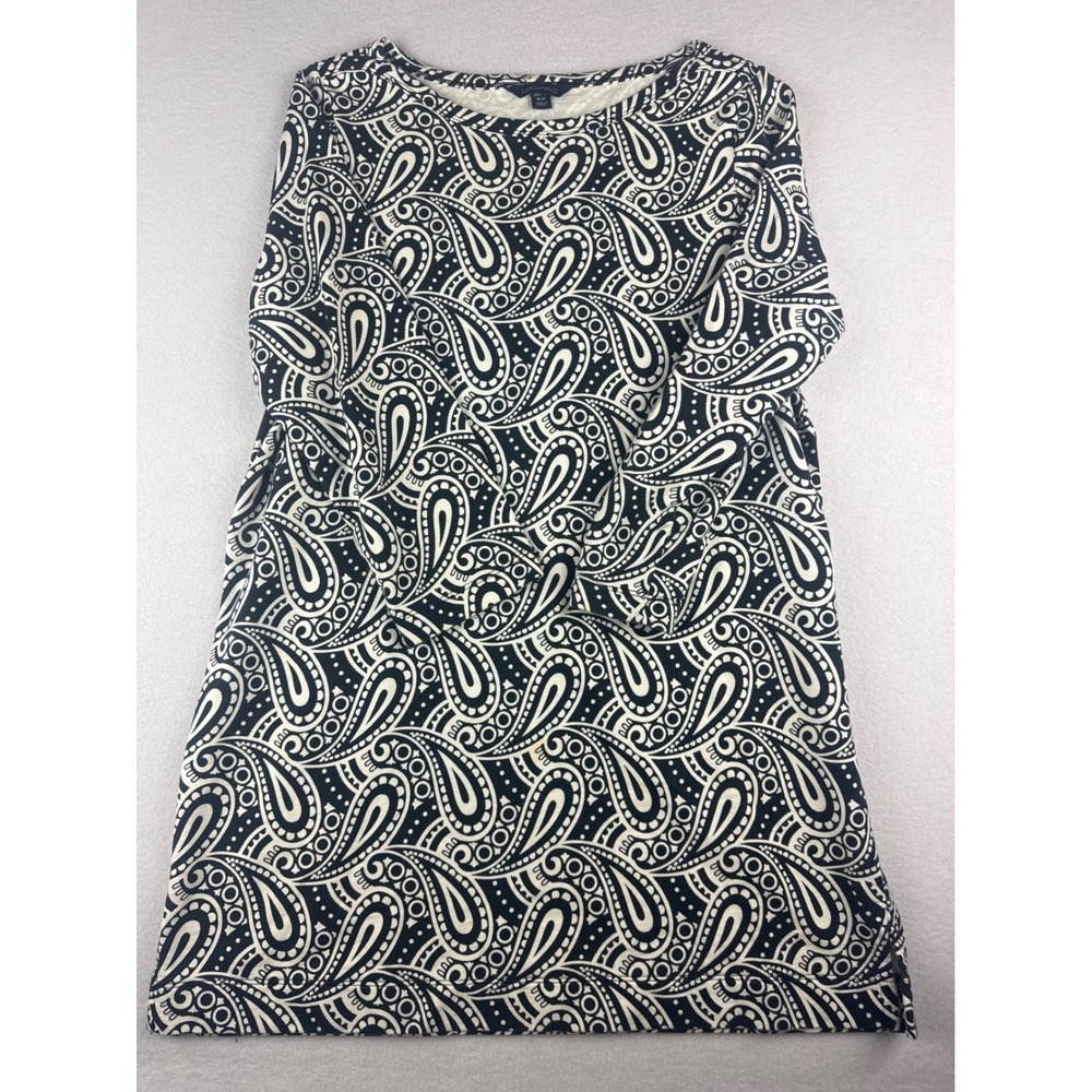 Lands End Women's Navy Blue White Paisley French Terry Mod Tunic Size M 10-12